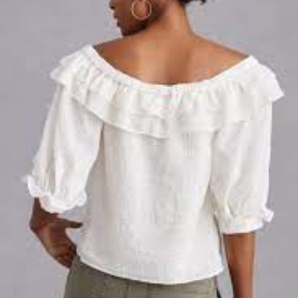 Anthropology Maeve ruffle bottom up top cream lined top size Small - Picture 3 of 9